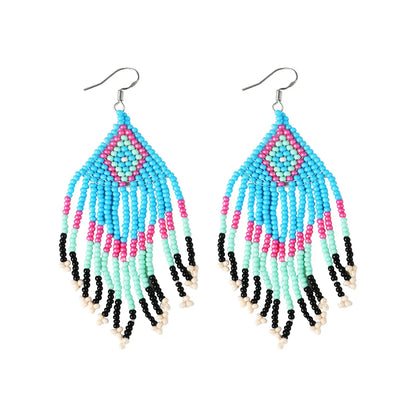 Vacation Rhombus Plastic Beaded Tassel Women'S Drop Earrings