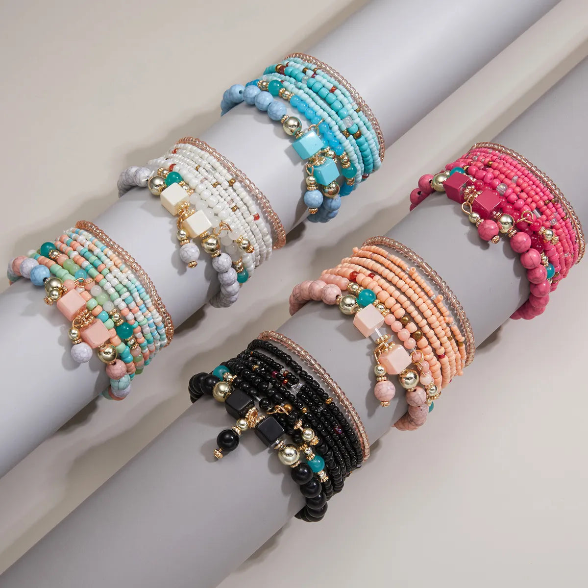 Vacation Round Beaded Alloy Natural Stone Women's Bracelets