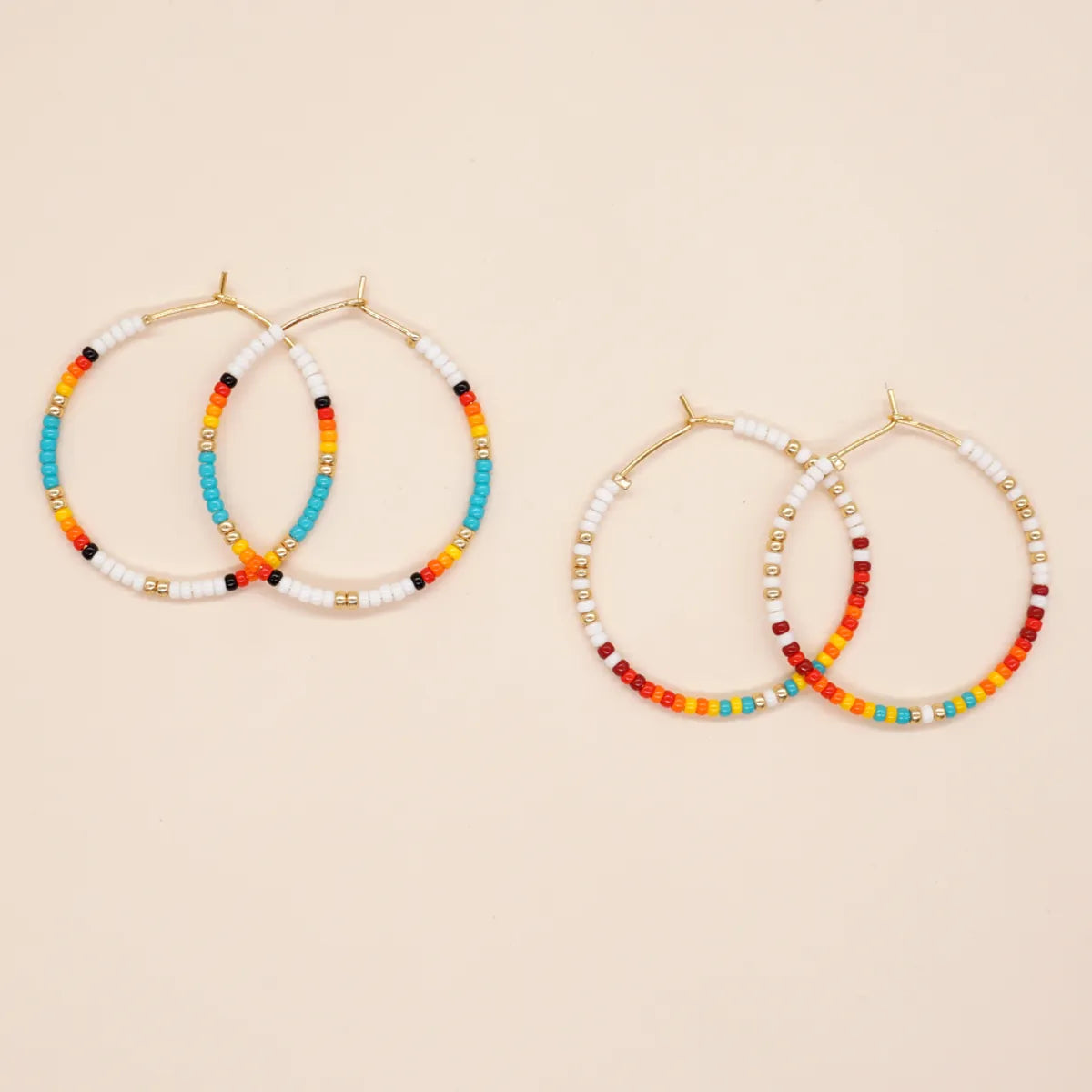 Vacation Round Colorful Glass Beaded Women's Hoop Earrings