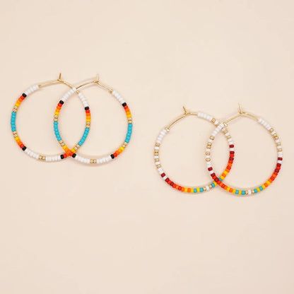 Vacation Round Colorful Glass Beaded Women's Hoop Earrings