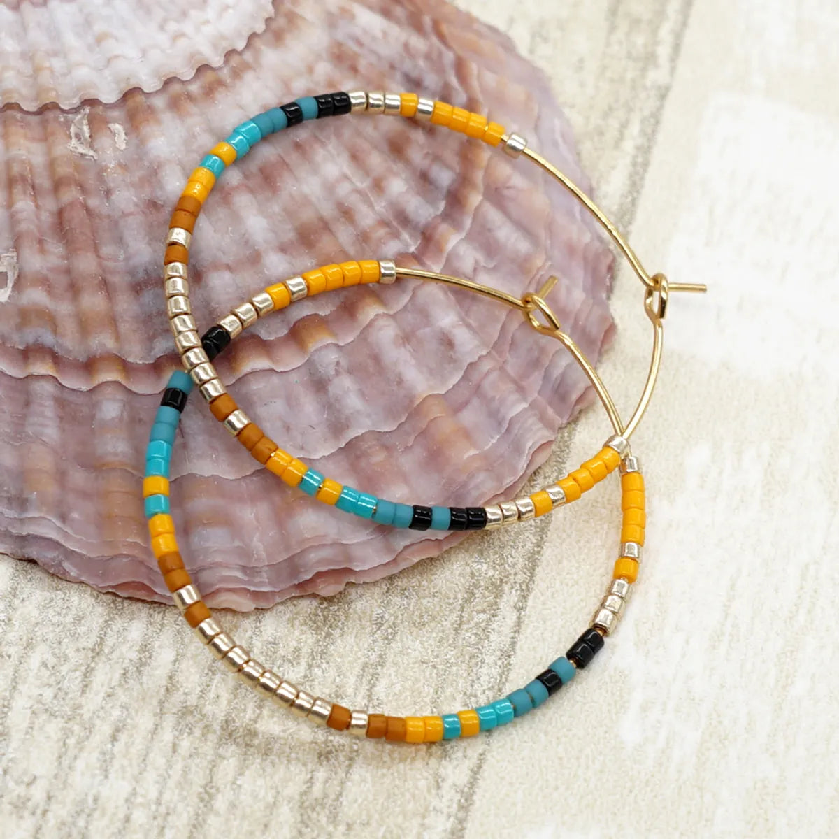 Vacation Round Colorful Glass Beaded Women's Hoop Earrings