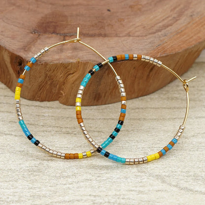 Vacation Round Colorful Glass Beaded Women's Hoop Earrings