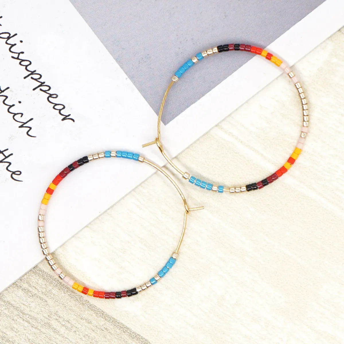 Vacation Round Colorful Glass Beaded Women's Hoop Earrings