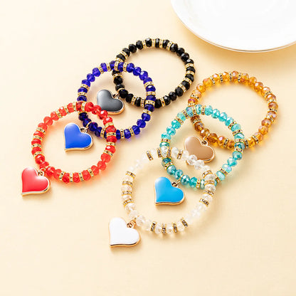 Vacation Round Heart Shape Artificial Crystal Alloy Gem Enamel Glass Women's Bracelets 1 Piece