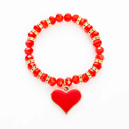 Vacation Round Heart Shape Artificial Crystal Alloy Gem Enamel Glass Women's Bracelets 1 Piece