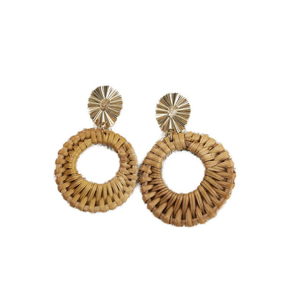 Vacation Round Rattan Drop Earrings