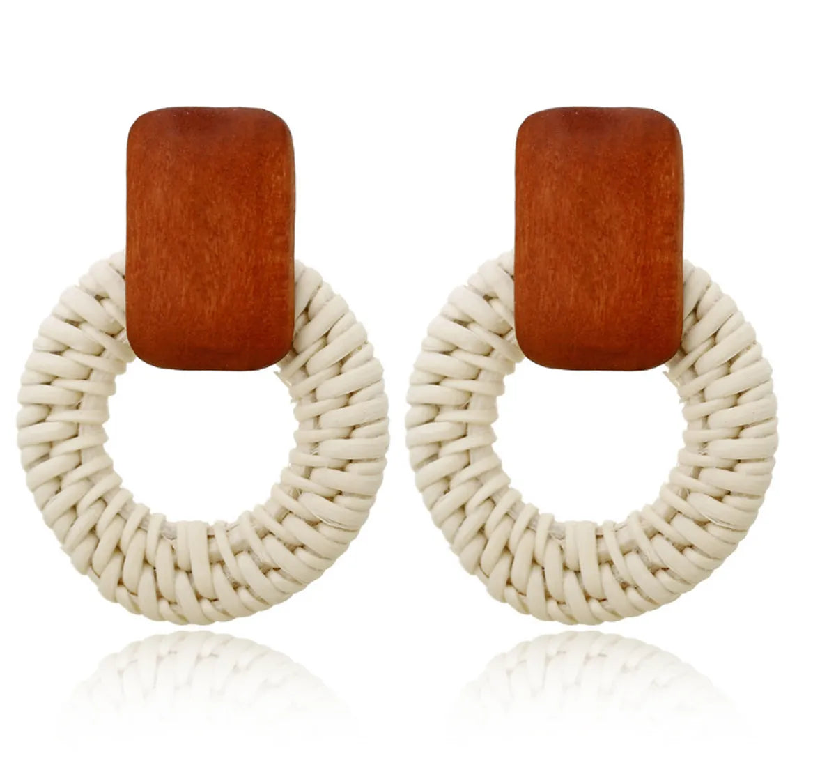 Vacation Round Rectangle Wood Rattan Hollow Out Women'S Earrings