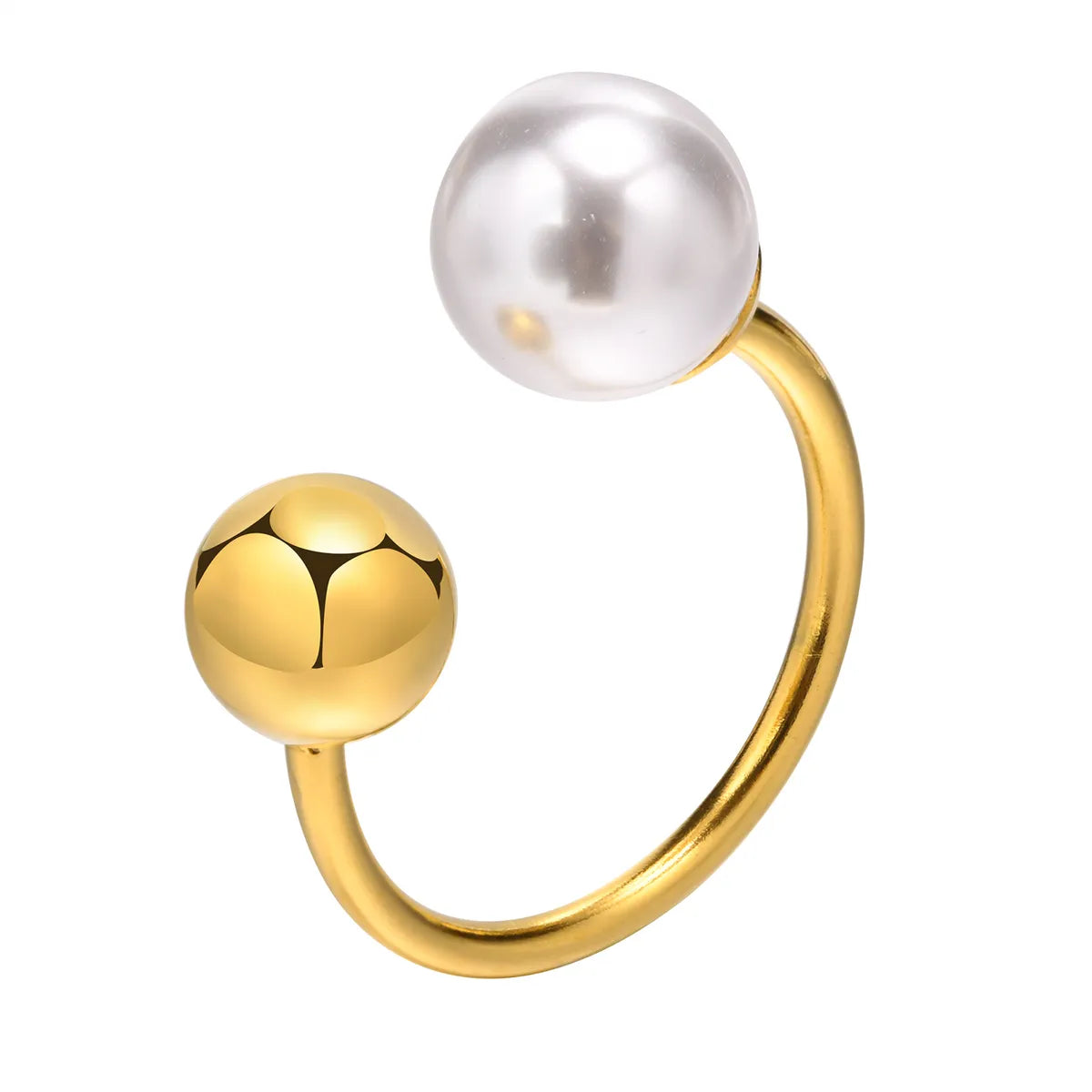 Vacation Round Stainless Steel Plating Inlay Artificial Pearls 18k Gold Plated Open Ring