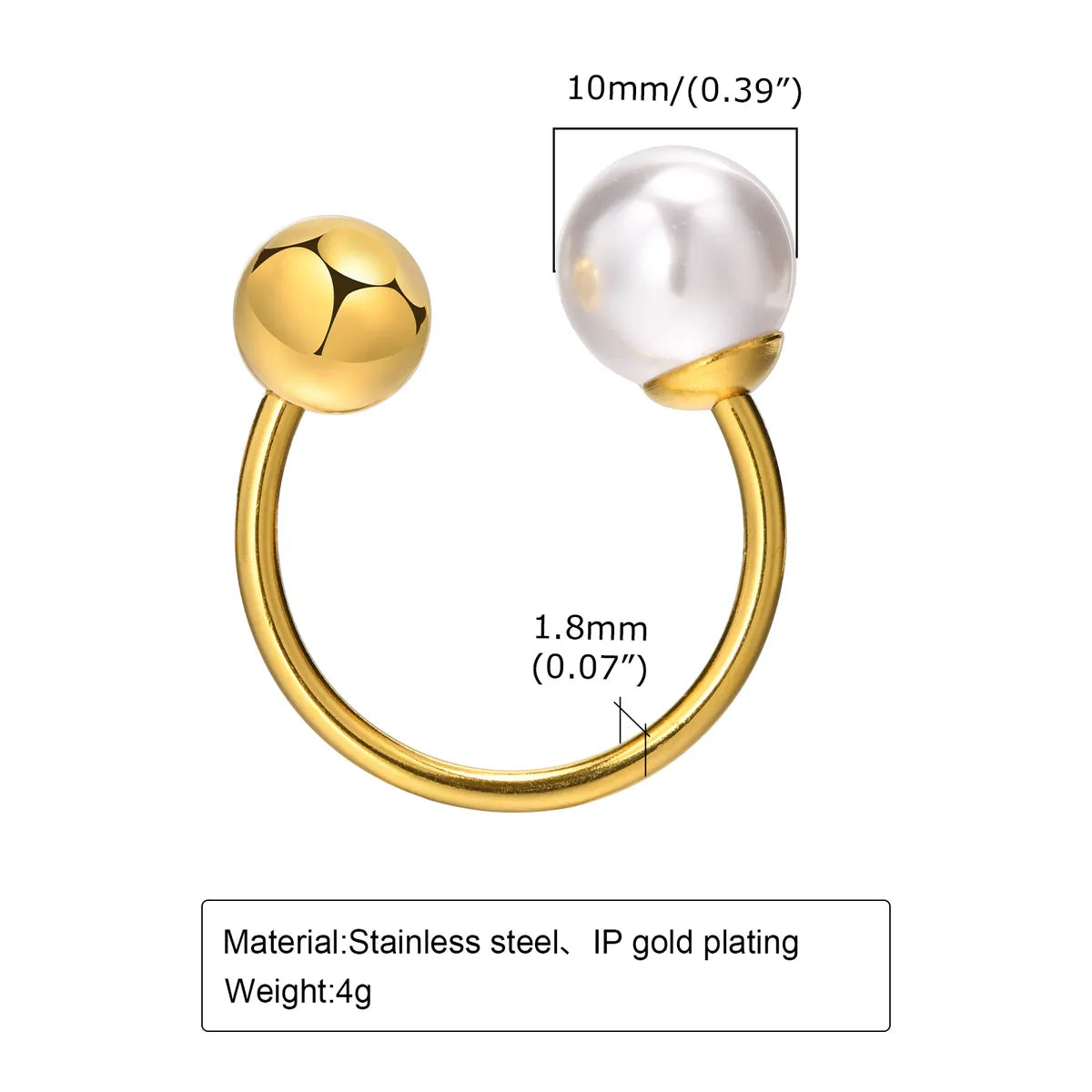 Vacation Round Stainless Steel Plating Inlay Artificial Pearls 18k Gold Plated Open Ring