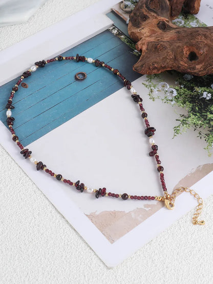 Vacation Simple Style Color Block Freshwater Pearl Stone Copper Asymmetrical Beaded 18K Gold Plated Women's Necklace