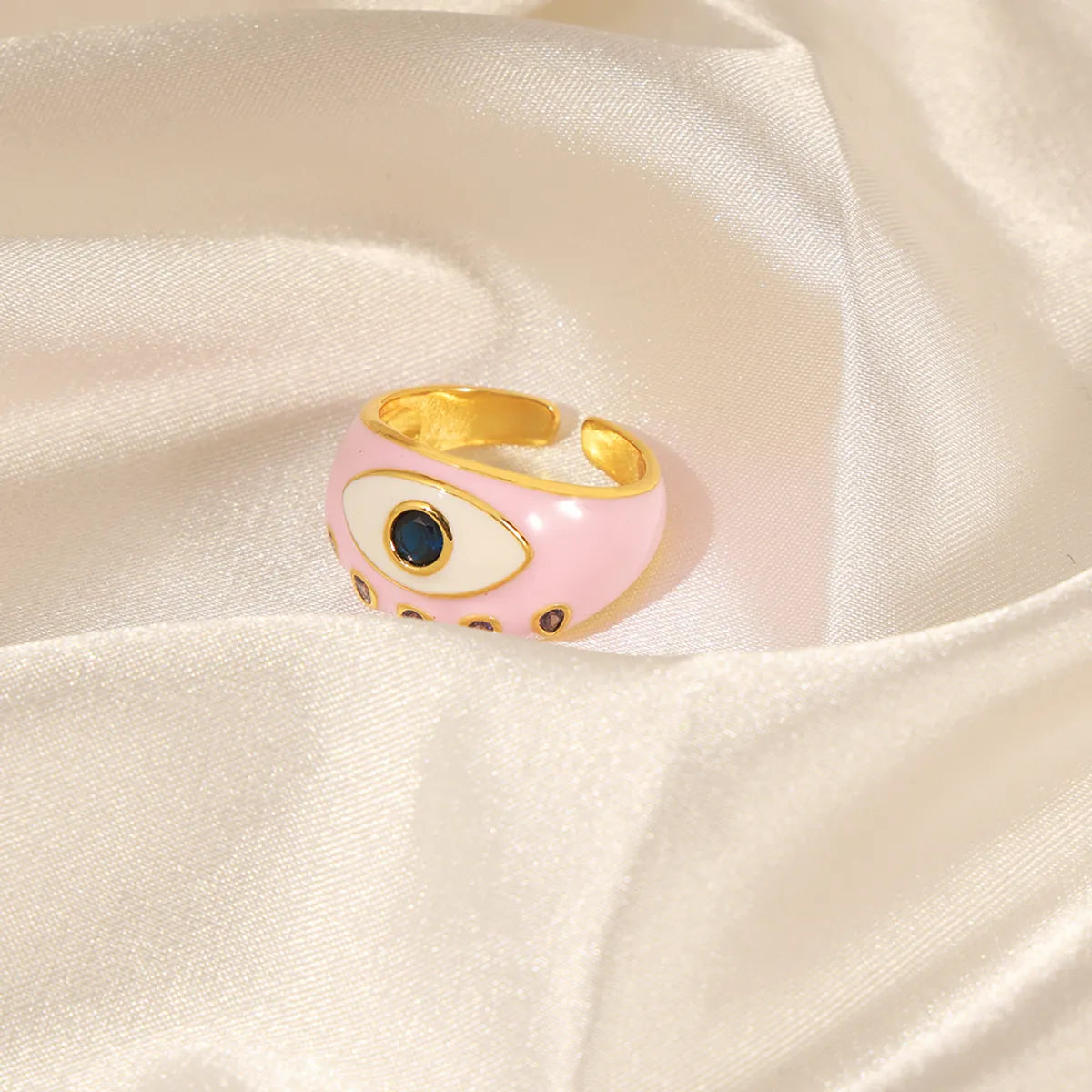 Vacation Simple Style Eye Copper Enamel Plating Inlay Zircon 18k Gold Plated Open Rings