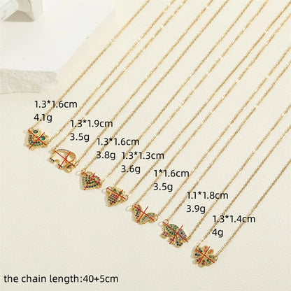 Vacation Simple Style Heart Shape Owl Butterfly Brass 14k Gold Plated Zircon Pendant Necklace In Bulk