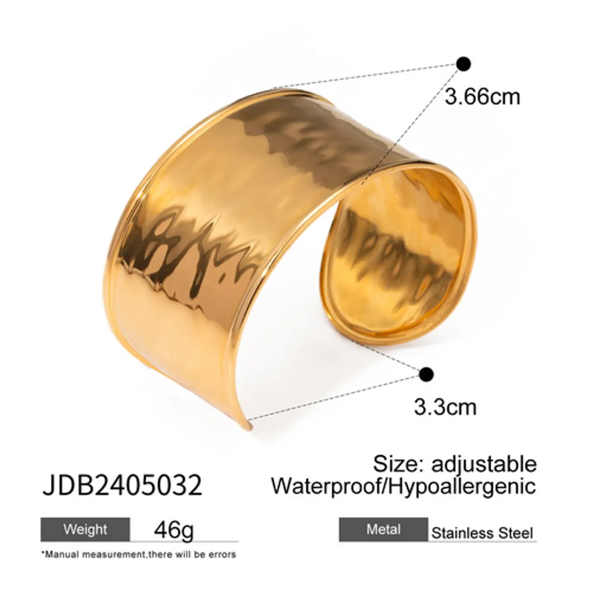 Vacation Simple Style IG Style Solid Color 304 Stainless Steel 18K Gold Plated Cuff Bracelets Wide Bracelet Bangle In Bulk