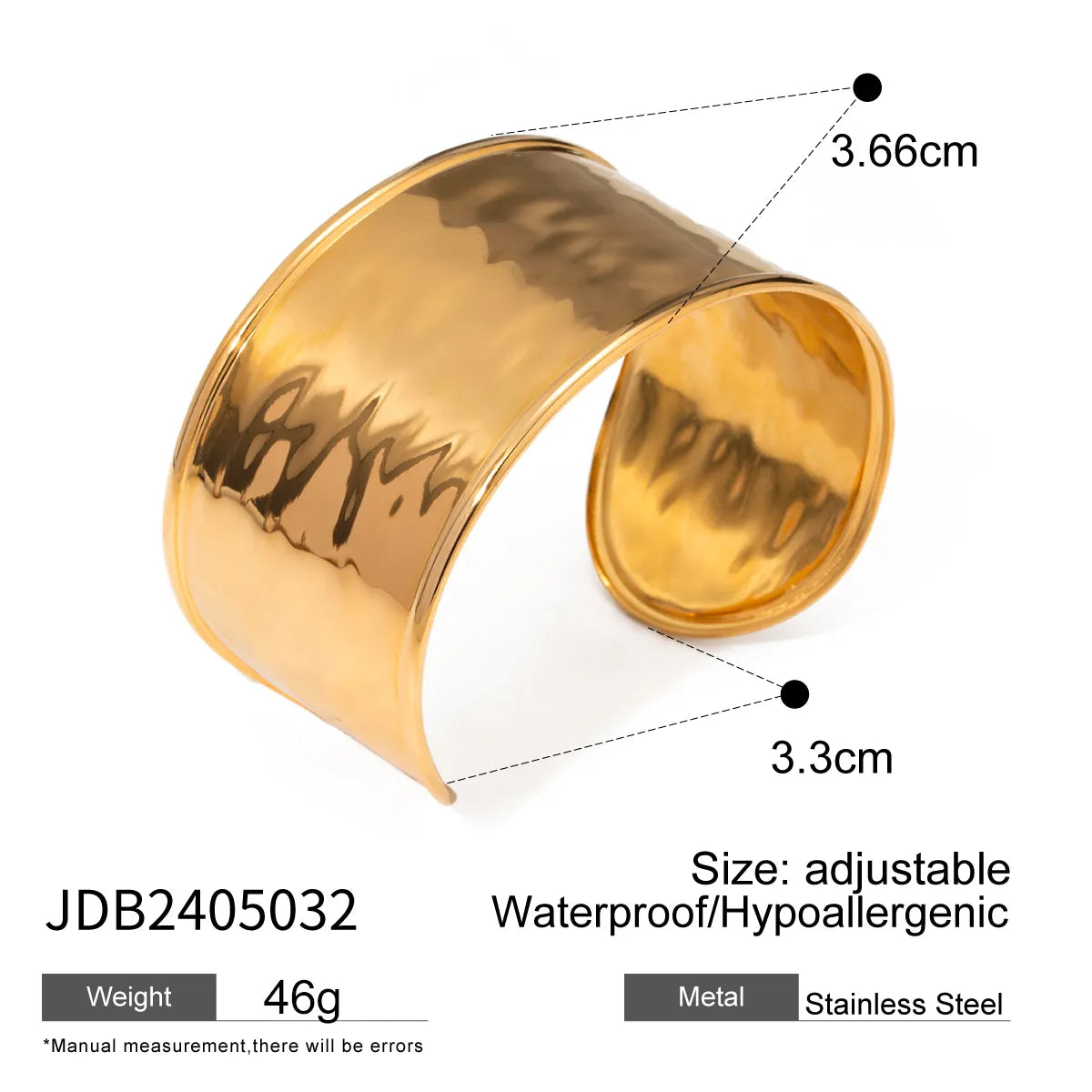 Vacation Simple Style IG Style Solid Color 304 Stainless Steel 18K Gold Plated Cuff Bracelets Wide Bracelet Bangle In Bulk