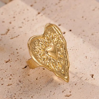 Vacation Simple Style Irregular Heart Shape Stainless Steel Plating Gold Plated Open Rings