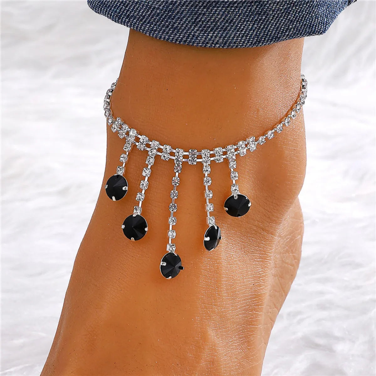 Vacation Simple Style Moon Heart Shape Copper Inlay Artificial Rhinestones Artificial Diamond Gold Plated Silver Plated Women's Anklet