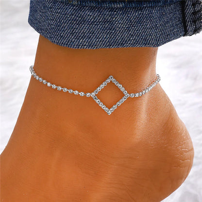 Vacation Simple Style Moon Heart Shape Copper Inlay Artificial Rhinestones Artificial Diamond Gold Plated Silver Plated Women's Anklet