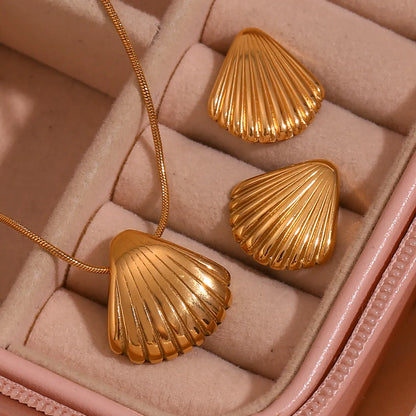 Vacation Simple Style Shell Stainless Steel Plating 18k Gold Plated Earrings Necklace