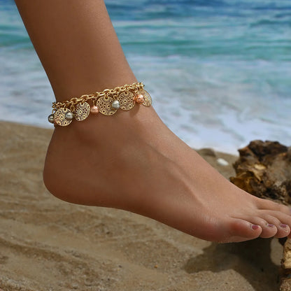 Vacation Simple Style Solid Color 18K Gold Plated Iron Wholesale Anklet