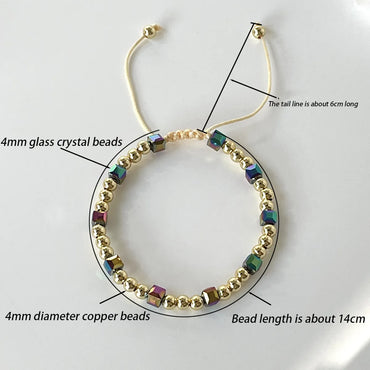 Vacation Simple Style Square Artificial Crystal Copper Beaded Plating 18k Gold Plated Bracelets