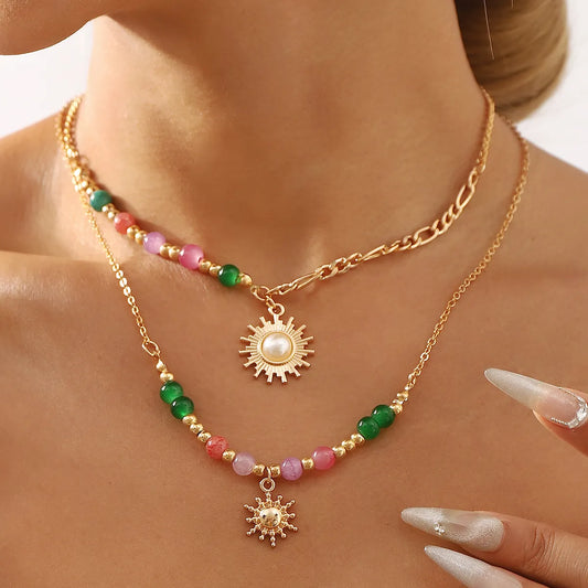 Vacation Simple Style Sun Alloy Glass Bead Wholesale Pendant Necklace