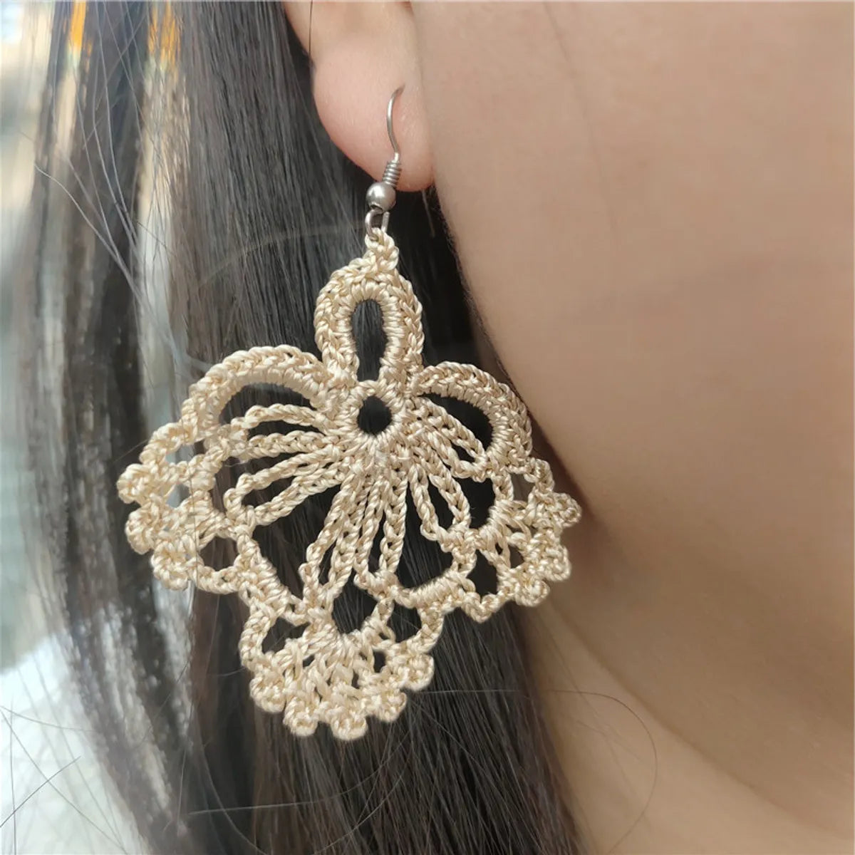 Vacation Solid Color Fabric Crochet Lace Women's Drop Earrings