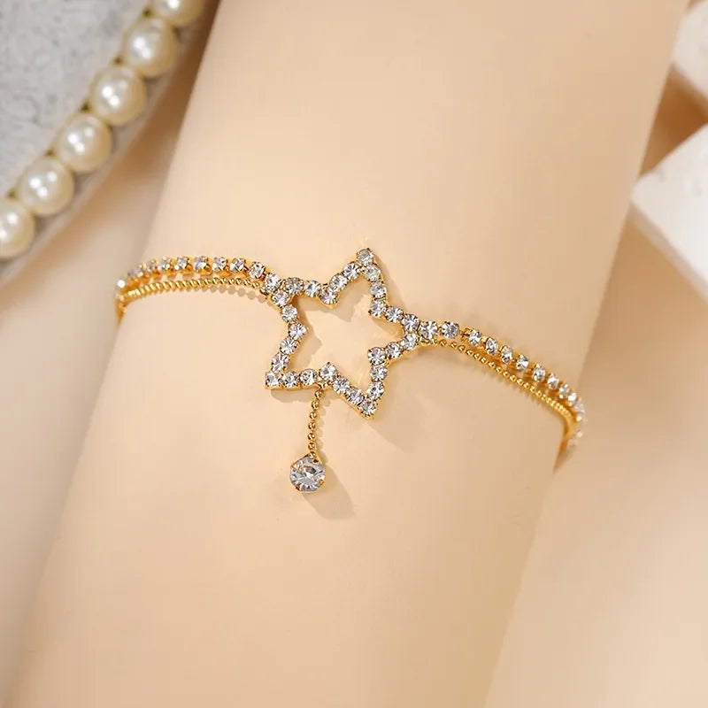 Vacation Star Copper Inlay Rhinestones Women'S Anklet