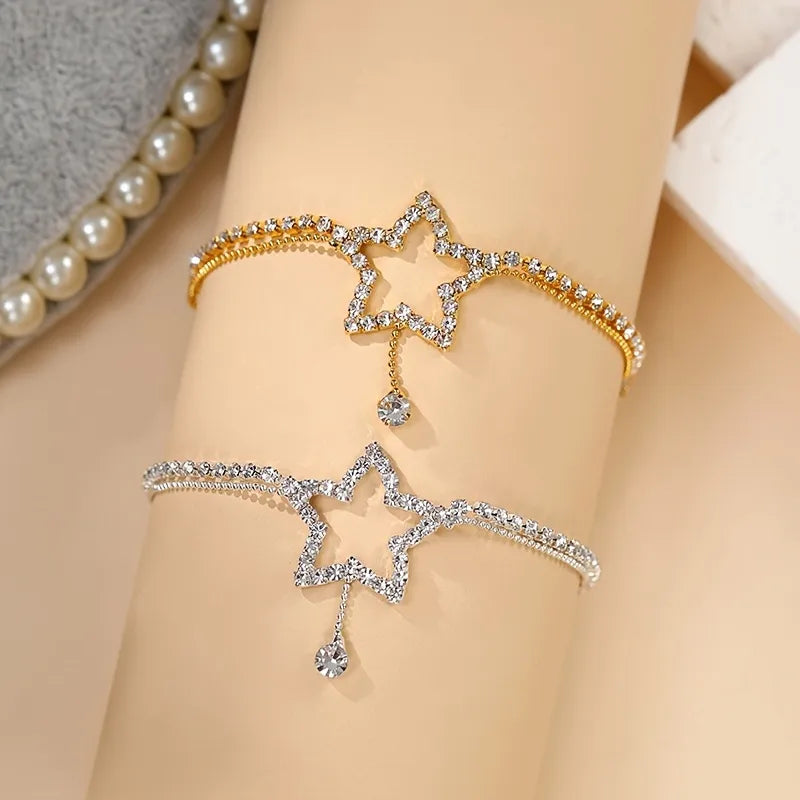 Vacation Star Copper Inlay Rhinestones Women'S Anklet