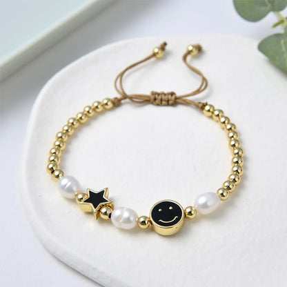 Vacation Star Smiley Face Pearl Metal Beaded Knitting Bracelets 1 Piece