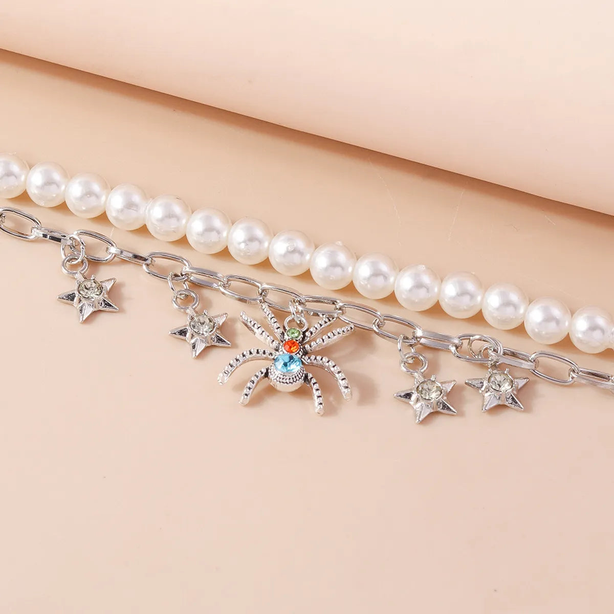 Vacation Star Spider Artificial Pearl Zinc Alloy Inlay Rhinestones Women'S Double Layer Necklaces