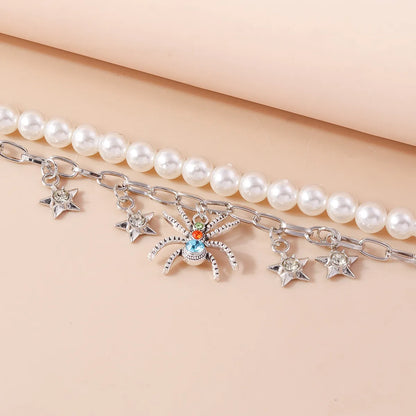 Vacation Star Spider Artificial Pearl Zinc Alloy Inlay Rhinestones Women'S Double Layer Necklaces