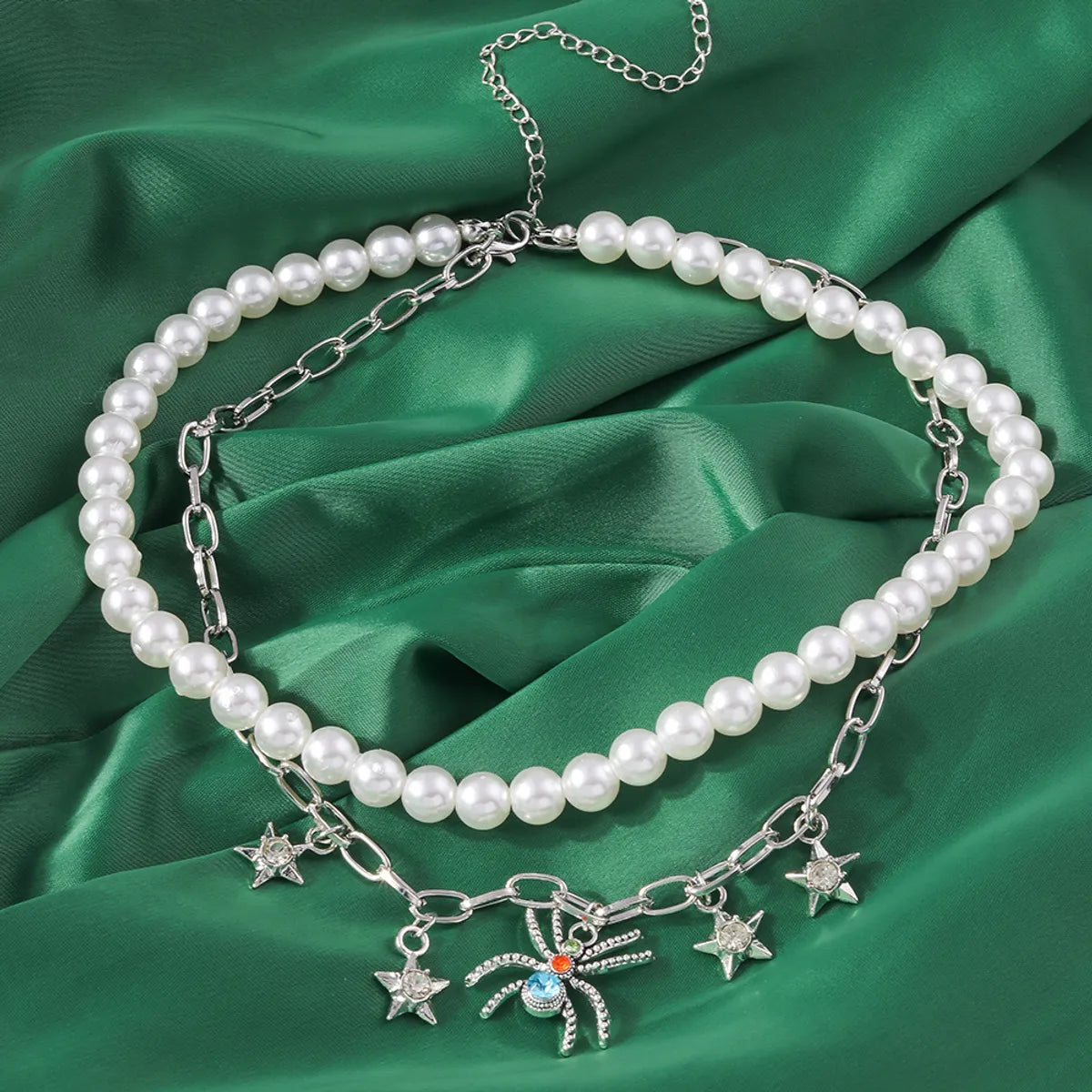 Vacation Star Spider Artificial Pearl Zinc Alloy Inlay Rhinestones Women'S Double Layer Necklaces