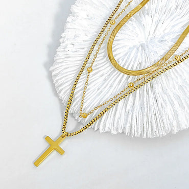 Vacation Streetwear Cross Titanium Steel Layered Necklaces In Bulk