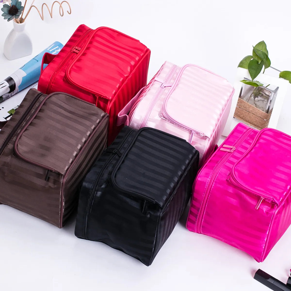 Vacation Stripe Plaid Polyester Square Makeup Bags