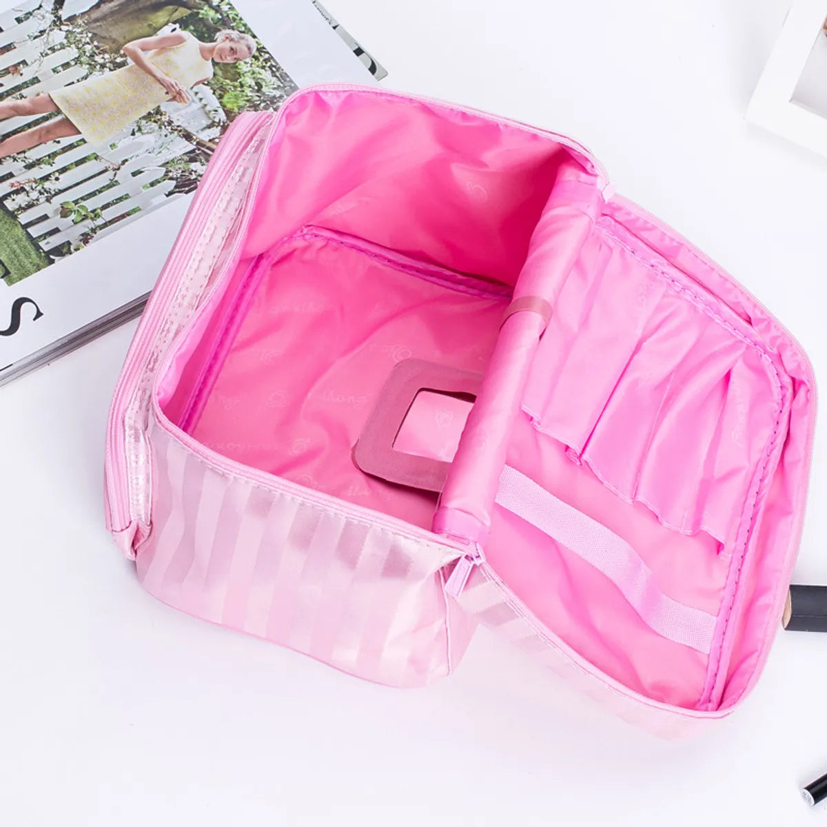 Vacation Stripe Plaid Polyester Square Makeup Bags