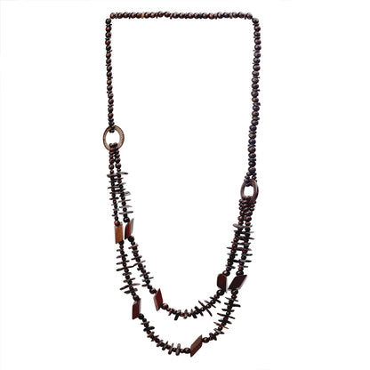 Vacation Sweet Color Block Wooden Beads Coconut Shell Charcoal Beaded Women'S Layered Necklaces