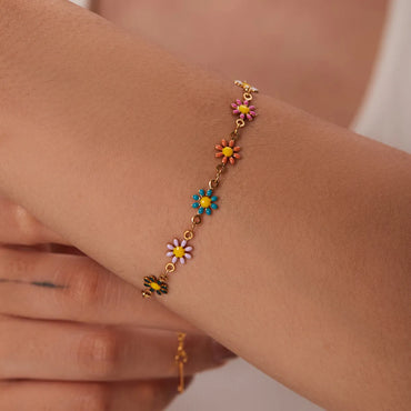 Vacation Sweet Colorful Floral Daisy 304 Stainless Steel 18K Gold Plated Bracelets In Bulk