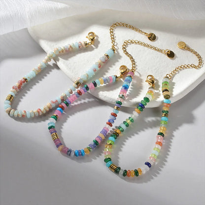 Vacation Sweet Colorful Stainless Steel Natural Stone Beaded Plating Metal 18k Gold Plated Bracelets