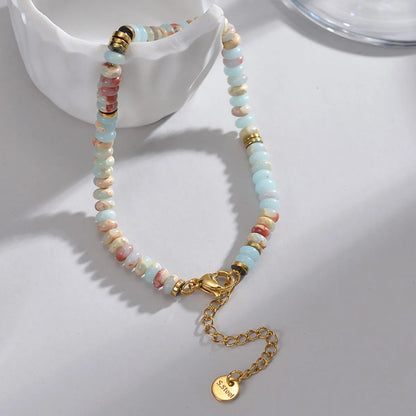 Vacation Sweet Colorful Stainless Steel Natural Stone Beaded Plating Metal 18k Gold Plated Bracelets