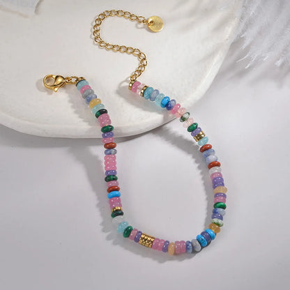 Vacation Sweet Colorful Stainless Steel Natural Stone Beaded Plating Metal 18k Gold Plated Bracelets