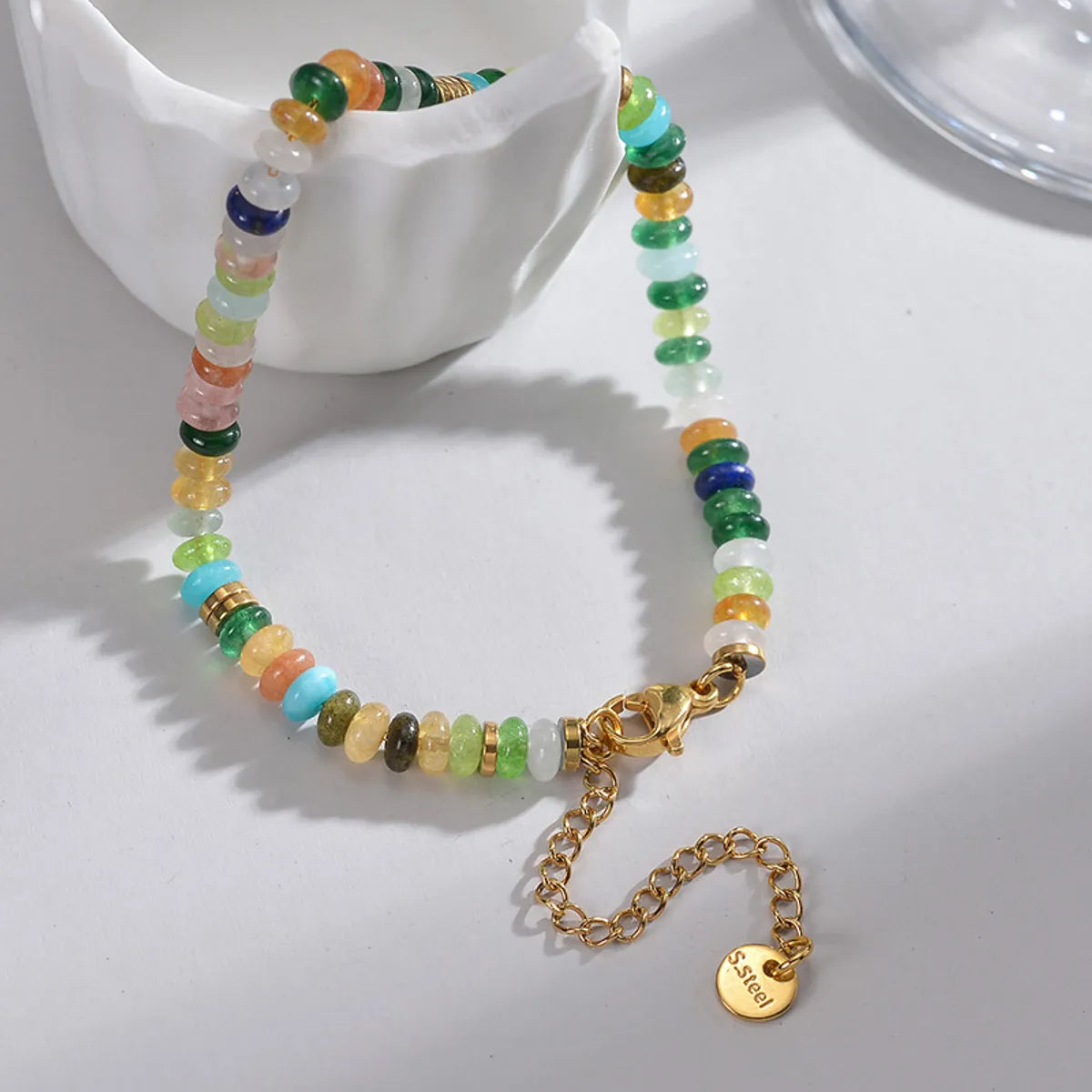 Vacation Sweet Colorful Stainless Steel Natural Stone Beaded Plating Metal 18k Gold Plated Bracelets