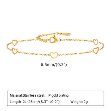 Vacation Sweet Heart Shape 304 Stainless Steel Plating 18K Gold Plated Women'S Anklet