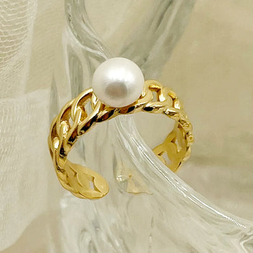 Wholesale Jewelry Vacation Sweet Irregular Leaves 304 Stainless Steel Natural Stone Pearl Shell 14K Gold Plated Plating Inlay Rings