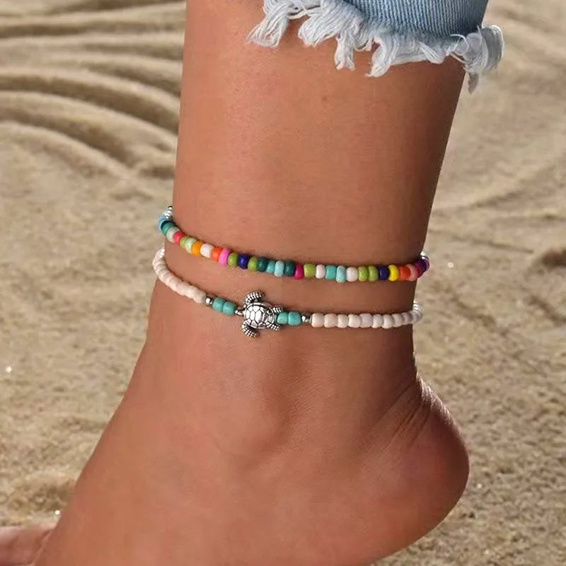 Vacation Tortoise Alloy Seed Bead Beaded Women'S Anklet