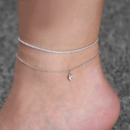 Vacation Tropical Simple Style Heart Shape Plastic Copper Beaded Inlay Zircon Women'S Anklet