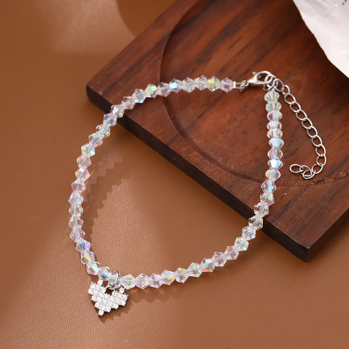 Vacation Tropical Simple Style Heart Shape Plastic Copper Beaded Inlay Zircon Women'S Anklet