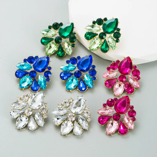 Vacation Water Droplets Flower Alloy Inlay Rhinestones Women's Earrings 1 Pair