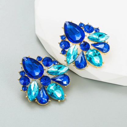 Vacation Water Droplets Flower Alloy Inlay Rhinestones Women's Earrings 1 Pair