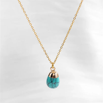 Vacation Water Droplets Turquoise  Copper Plating Inlay Natural Stone Gold Plated Pendant Necklace