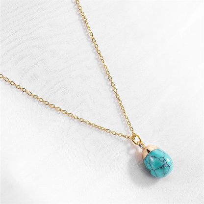 Vacation Water Droplets Turquoise  Copper Plating Inlay Natural Stone Gold Plated Pendant Necklace